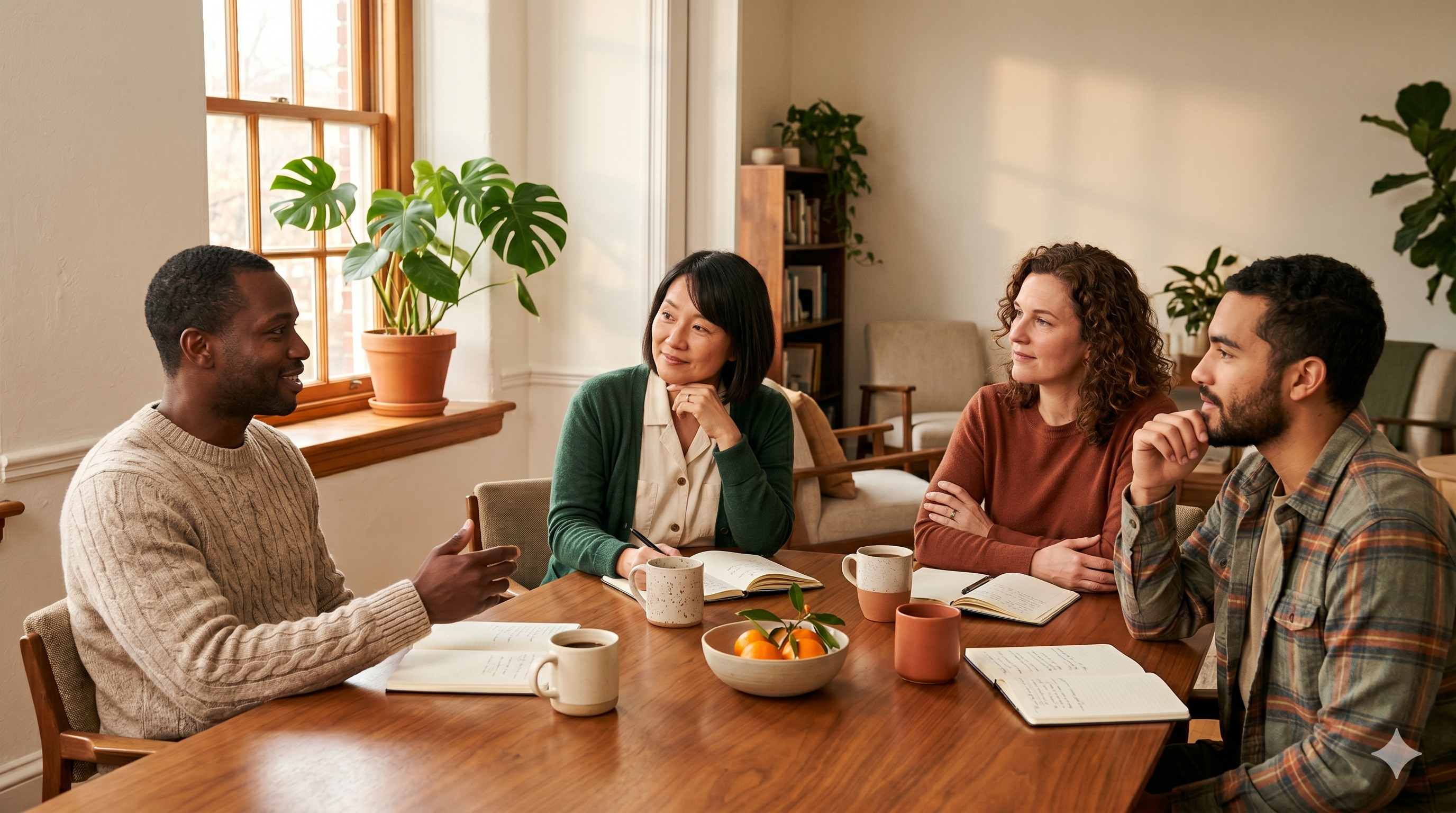 A diverse team of professionals collaborating around a conference table — illustrating the new dynamic of leading clinicians who care deeply about clinical work but not about running a business.