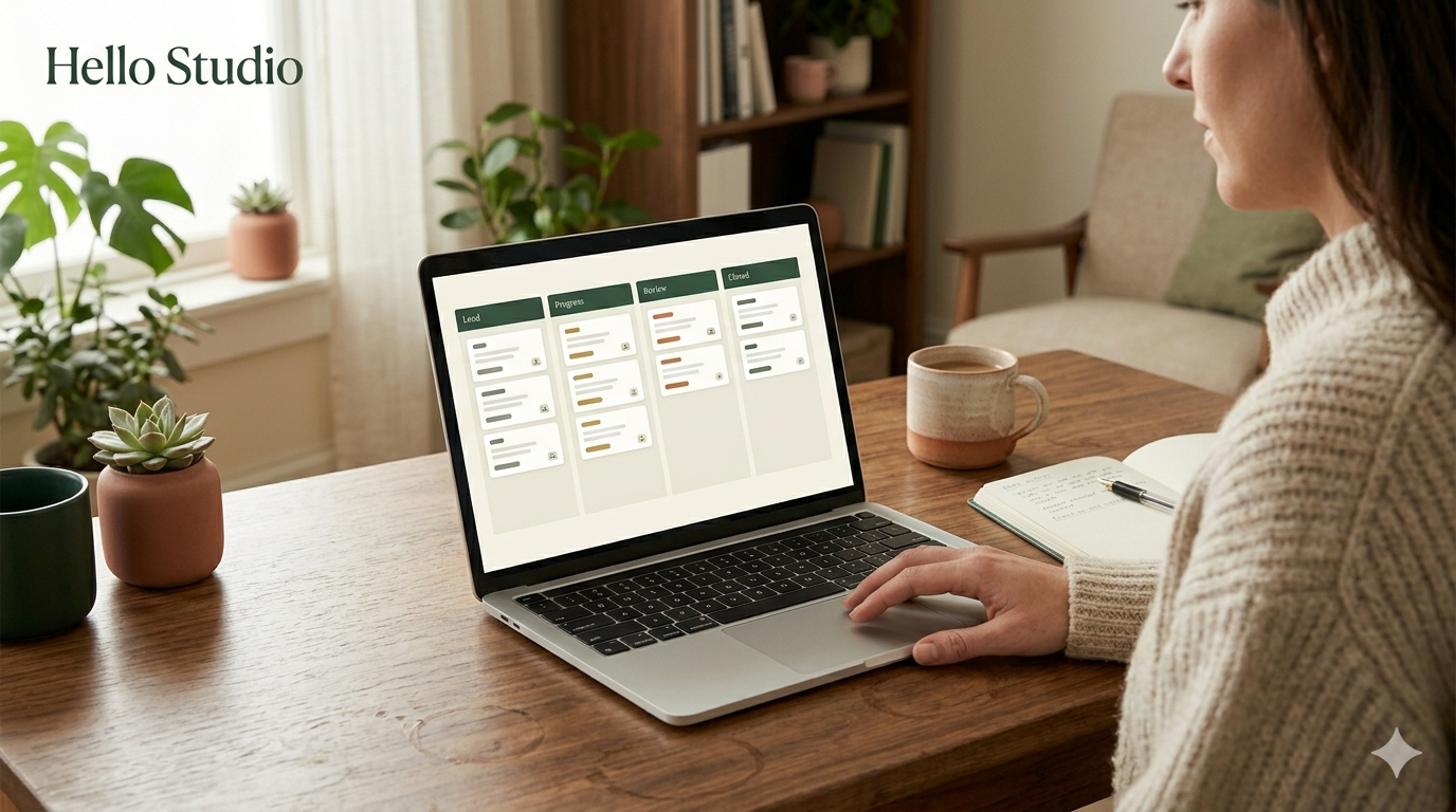 A person reviewing analytics and pipeline data on a screen — the kind of visibility a CRM gives a group practice that's been running on memory and spreadsheets.
